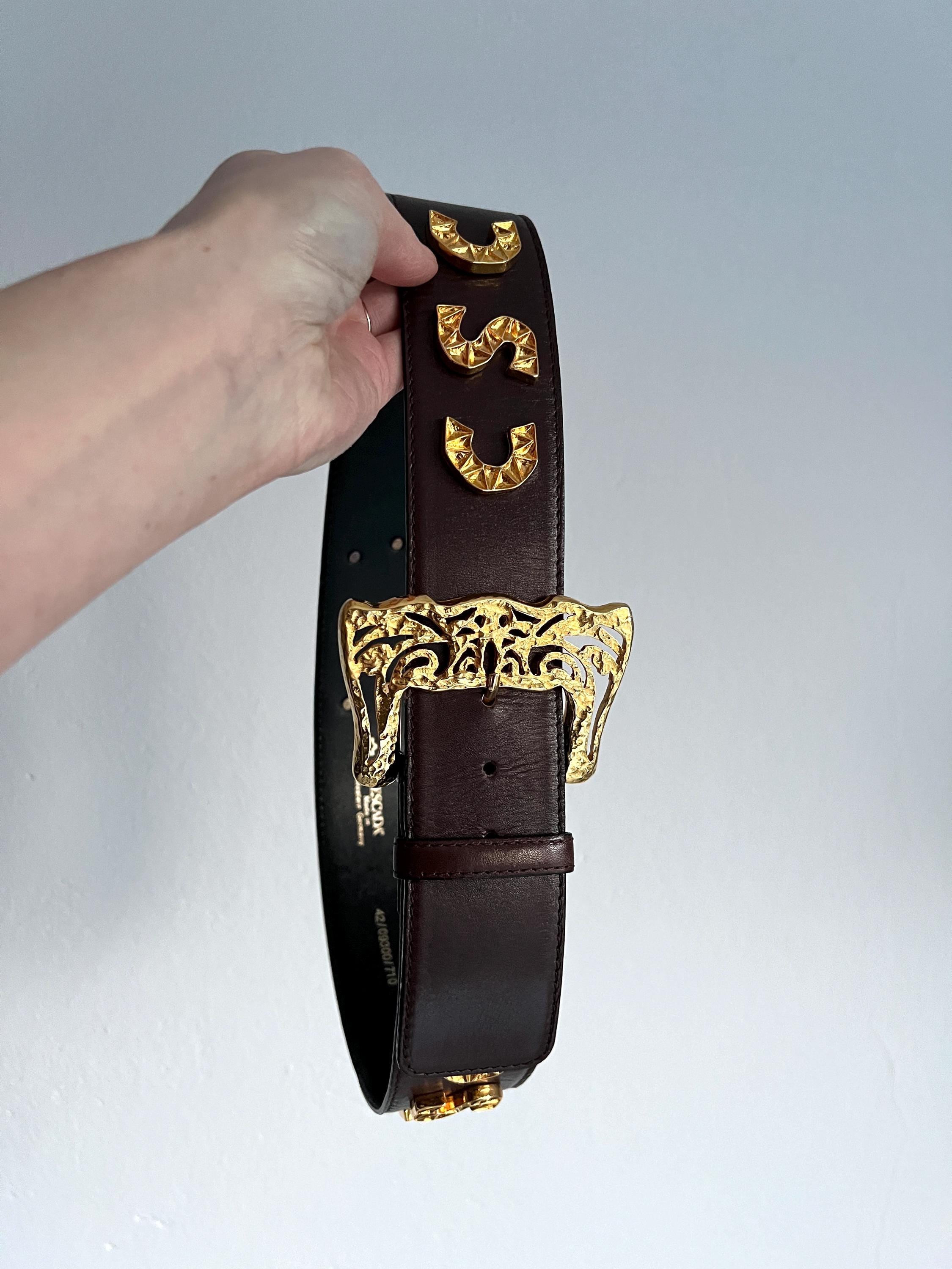 ESCADA filigree buckle belt with suede strap Vintage Escada Brown Leather Belt With Gold Buckle & Logo  main image 4
