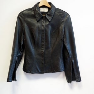 Thierry Mugler chaqueta de cordero de cuero blazer, chaqueta de mugler de cuero negro, tamaño pequeño mediano imagen 4