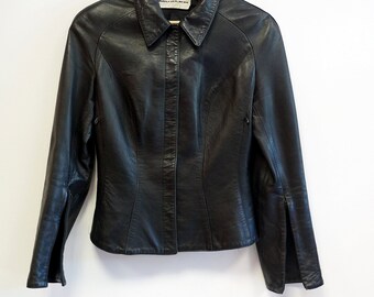 Veste Cintrée Thierry Mugler - Cuir D'agneau Noir, Taille 40, Occasion Très Bon état