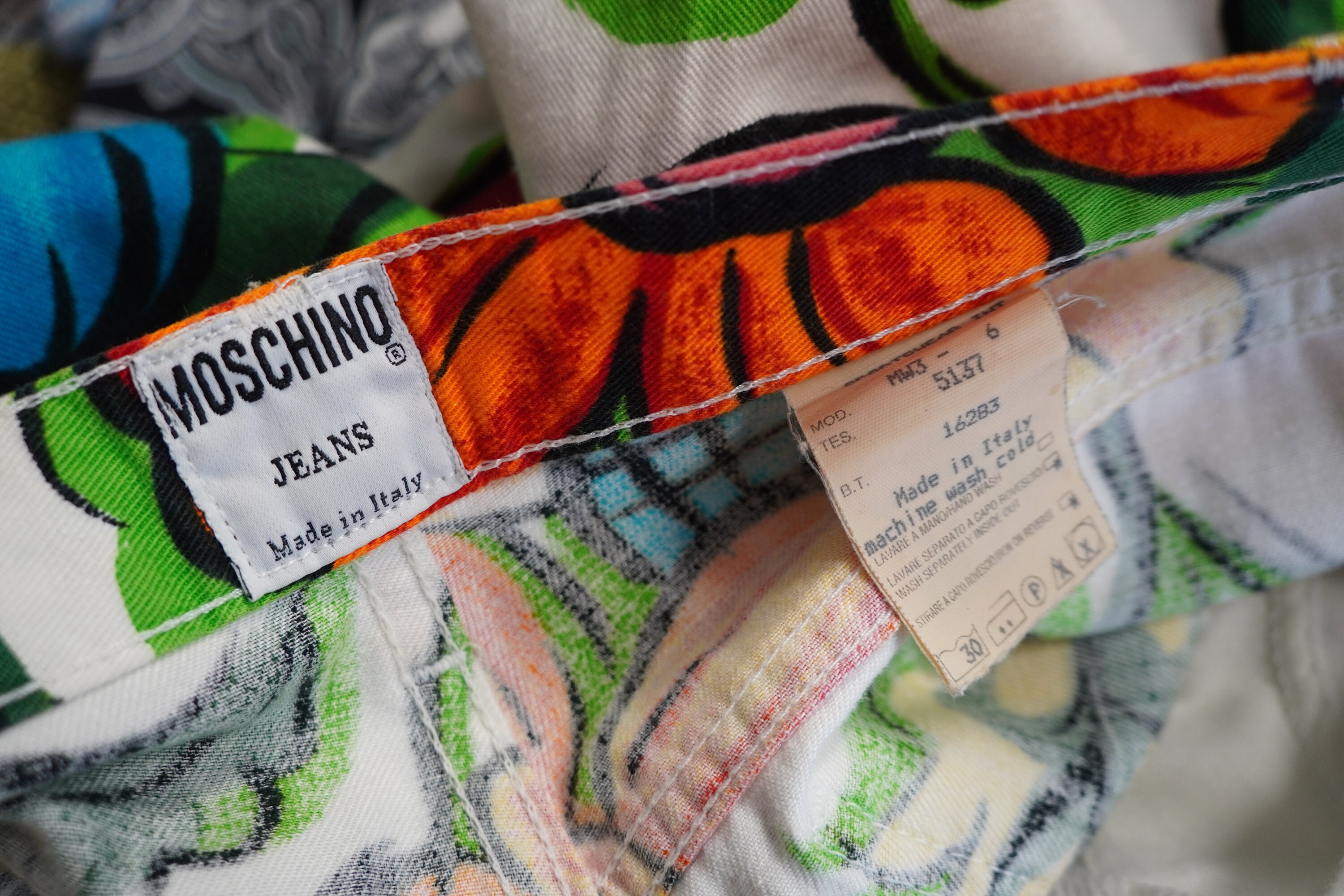 Vintage Moschino Jeans Floral Cotton Trousers – White Denim Pants