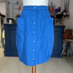 80s Halesia Vintage Bubble Skirt – Blue Cotton Knee-Length Skirt – Size M – Gift Idea