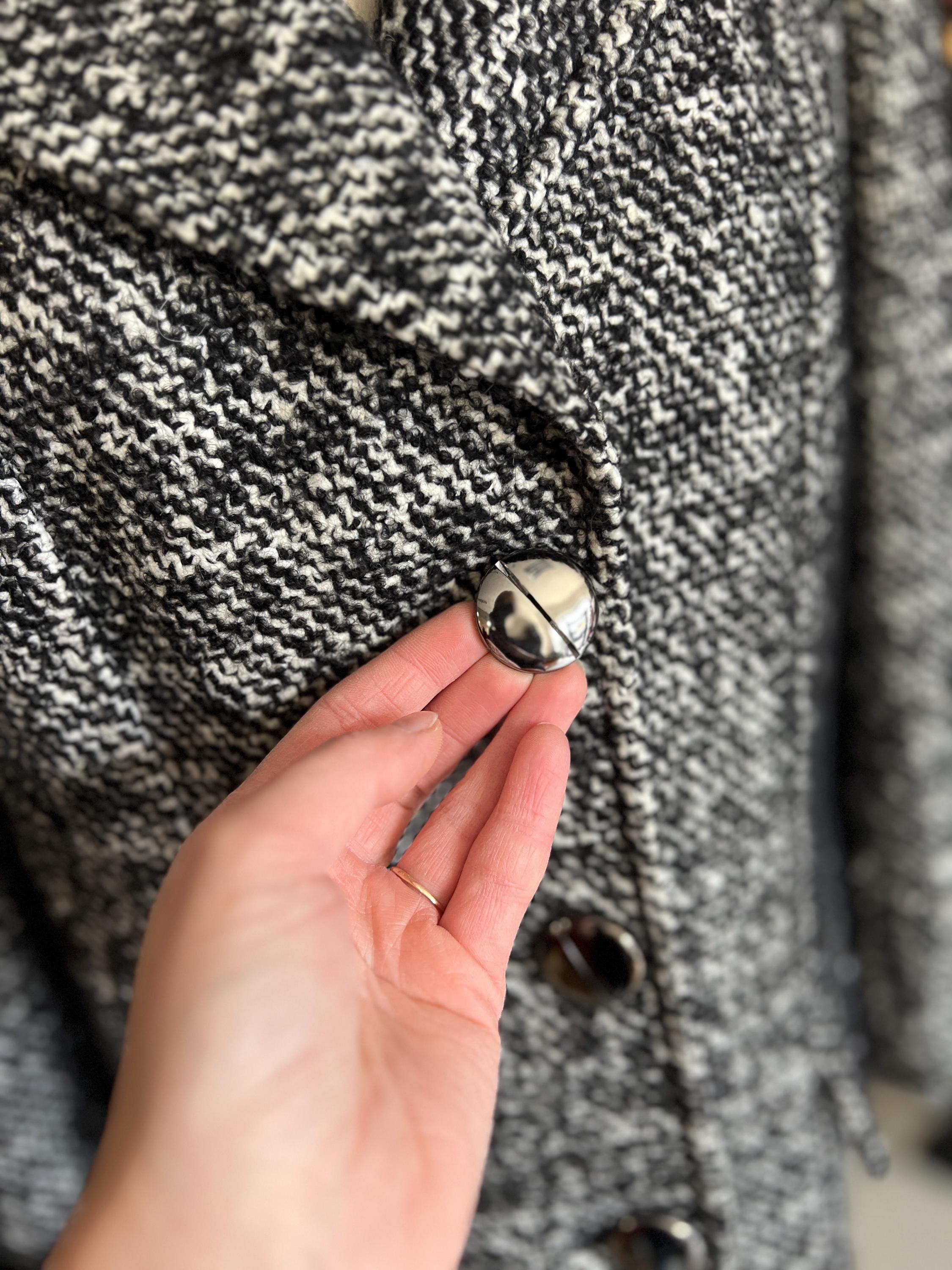 Vintage Wool Jacket Black White Melange Coat XL XXL Italy Teresa