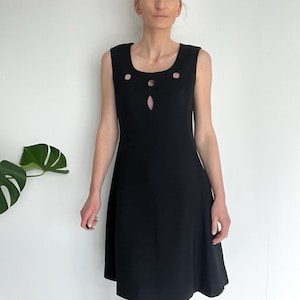 Vintage Gianni Versace Couture Dress – 90s Black Sleeveless Flared Dress with Cutout Neckline – Italian Size 40 – Gift for Her