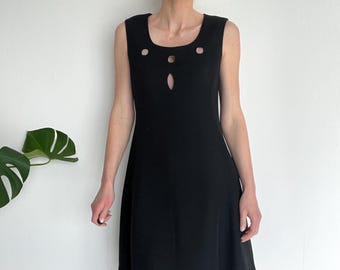 Vintage Gianni Versace Couture Dress: 90s Black Flared Sleeveless Acetate Blend, Italian Size 40