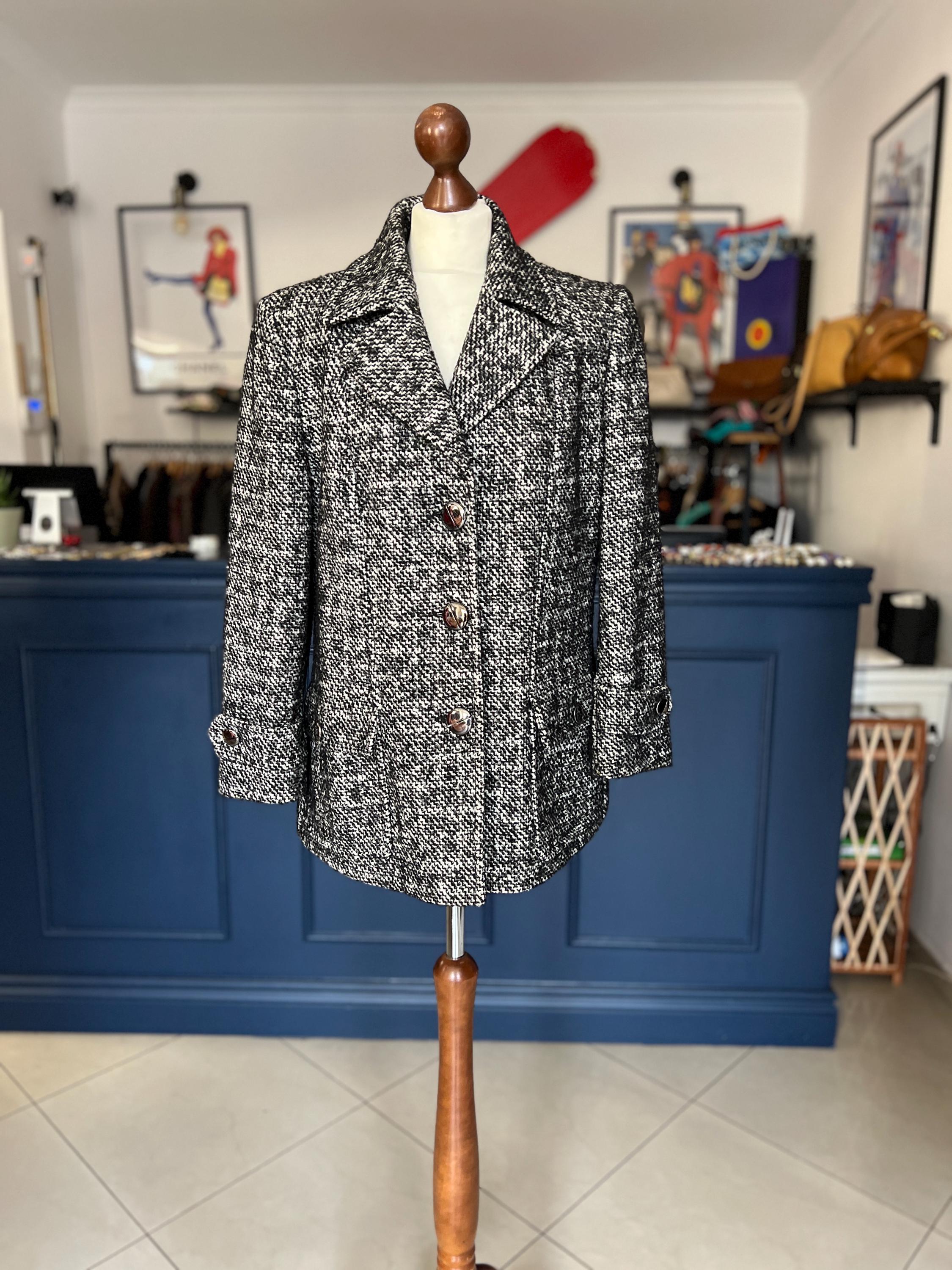 Vintage Wool Jacket Black White Melange Coat XL XXL Italy Teresa