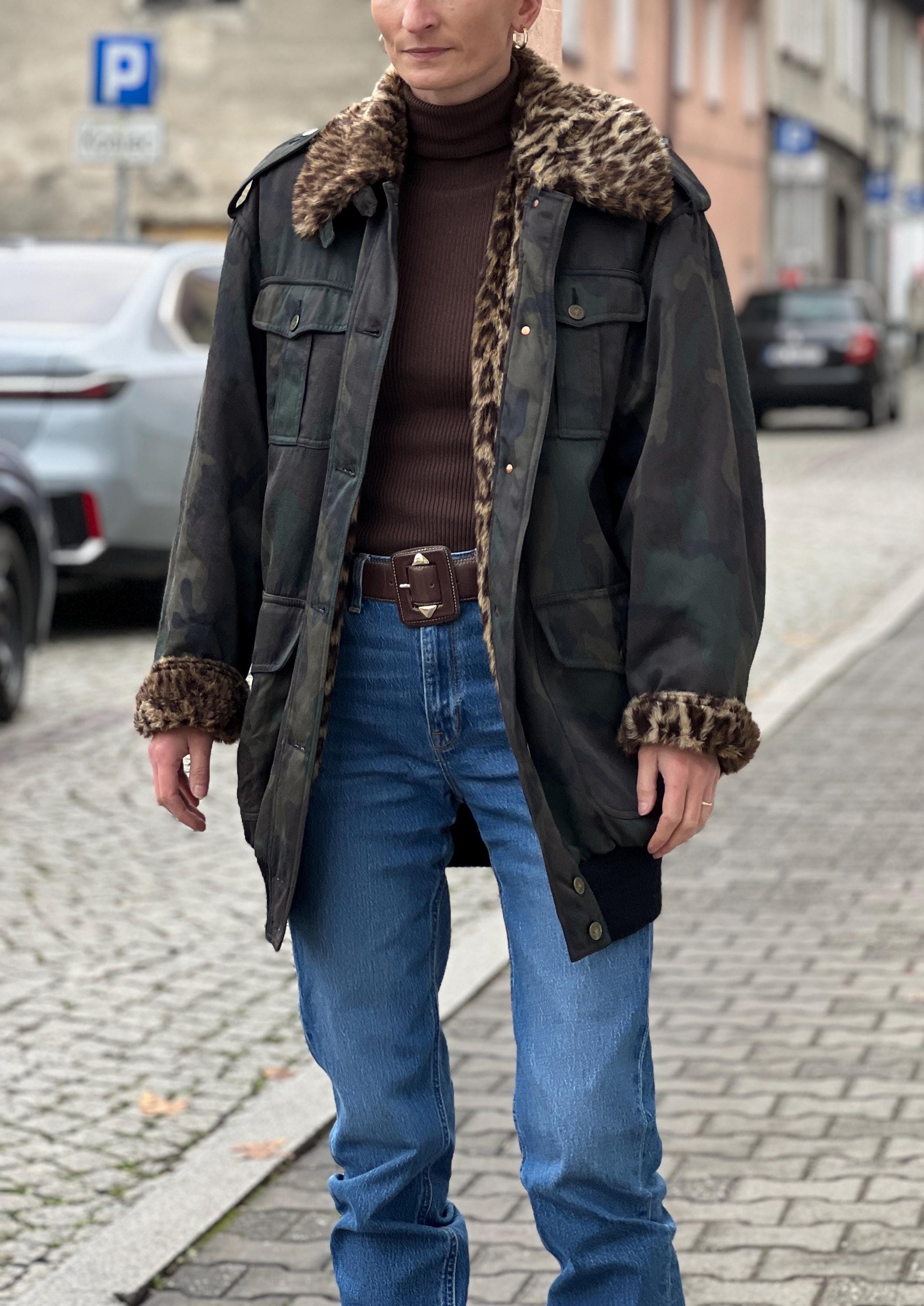 Moschino Jeans Jacket Camouflage Moro Green, Faux Fur