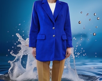 Escada blue blazer, jacket rabbit lapin wool jacket in cornflower blue color, medium large size Margaretha Ley vintage blazer