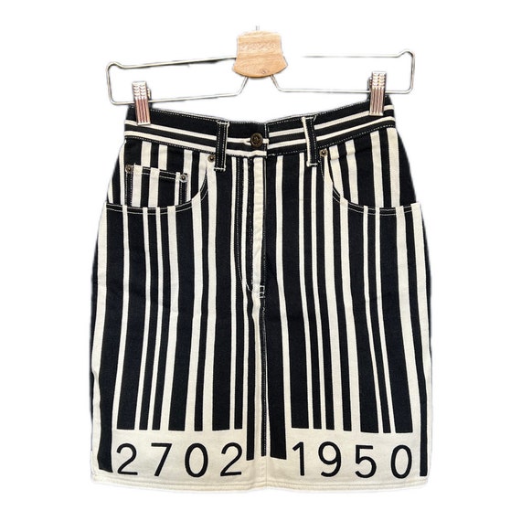 Moschino Barcode Skirt – 90s Vintage Cotton Mini Skirt XS