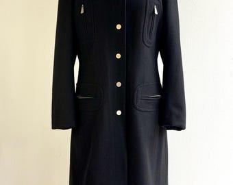 Black Wool Coat Italian Vintage retro chic M L long coat