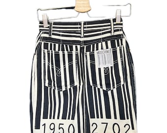 Vintage 90s Moschino Barcode Print Mini Skirt - Italian Cotton XS/Small