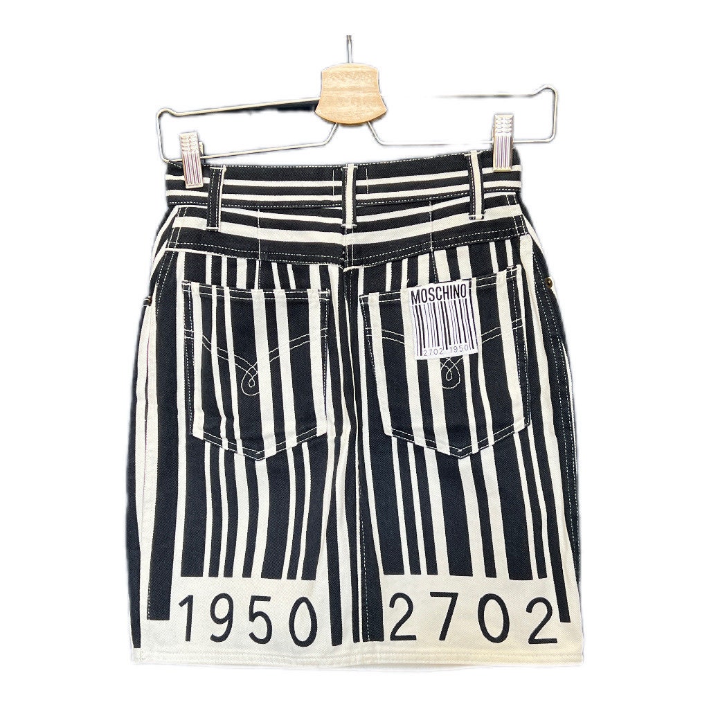 Moschino Barcode Skirt – 90s Vintage Cotton Mini Skirt XS