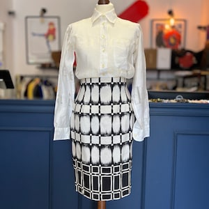 Gianni Versace silk skirt, white black Versace silky pencil skirt 80s Versace
