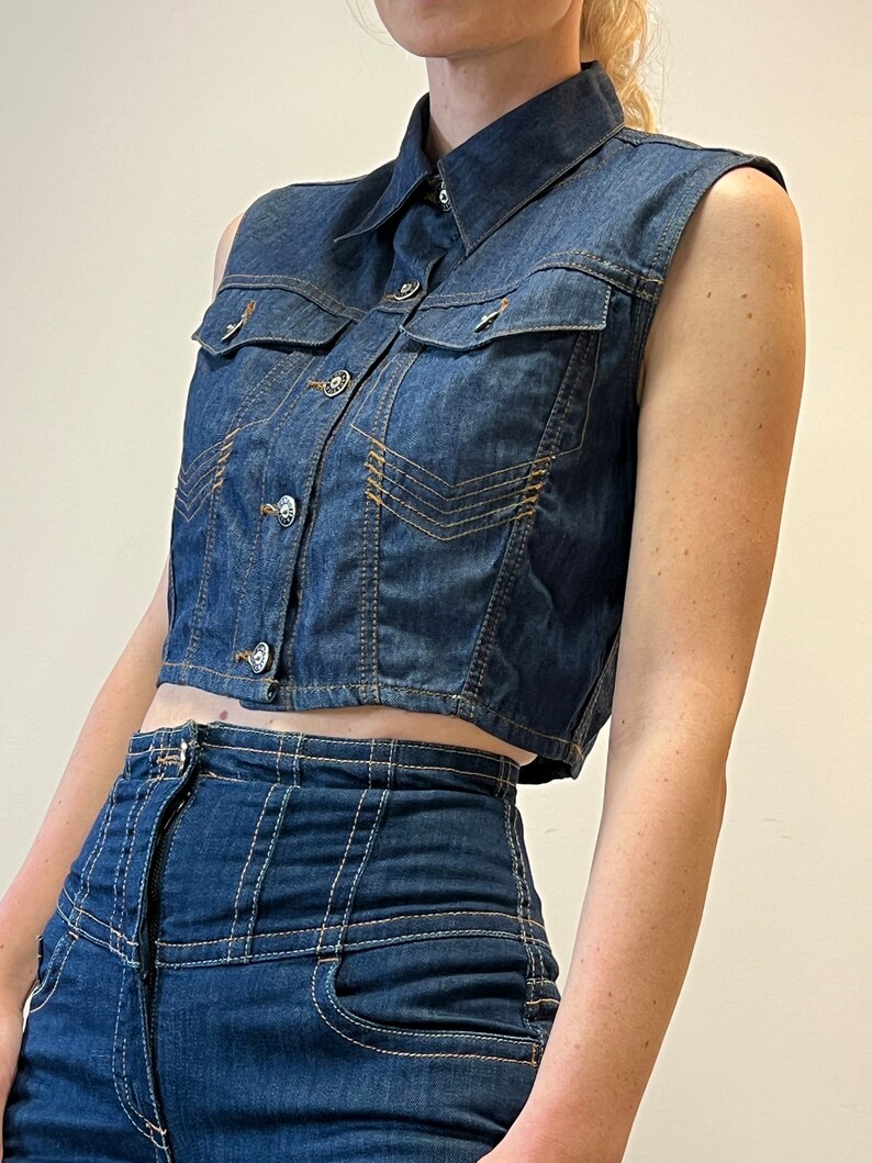 Jean Paul Gaultier denim vest, vintage JPG jeans vest blouse crop top Gaultier, medium large size image 7