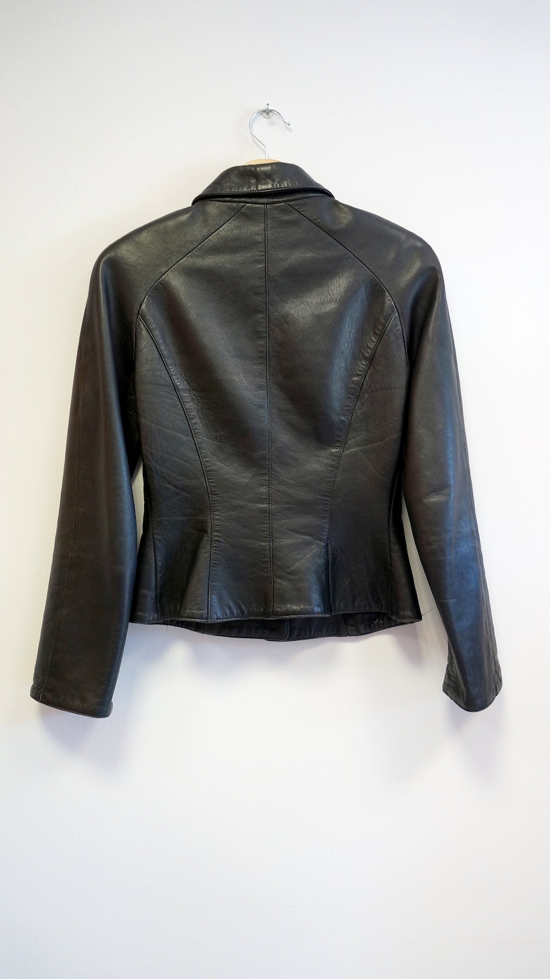 Thierry Mugler chaqueta de cordero de cuero blazer, chaqueta de mugler de cuero negro, tamaño pequeño mediano imagen 6