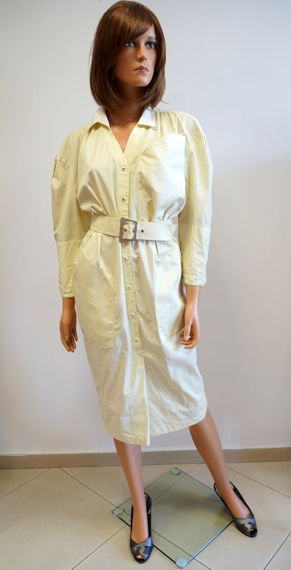 Thierry Mugler dress,vintage yellowt cotton dress,