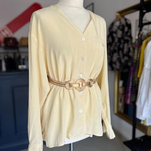 Vintage iBlues Silk Shirt Yellow – 100% Silk Blouse – Pastel Yellow Long Sleeve Shirt – Size XL 2XL – Made in Italy