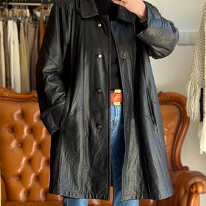Vintage Black Leather Coat Minimalist Oversize Jacket Quiet Luxury 90s image 11