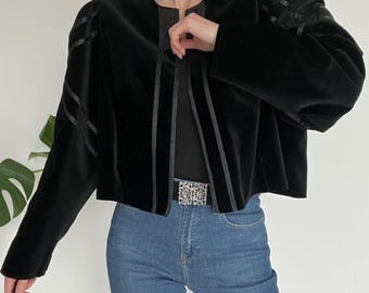 Vintage Velvet Austrian Jacket Isola Floral Trim, Boxy Cut (XL-XXL)