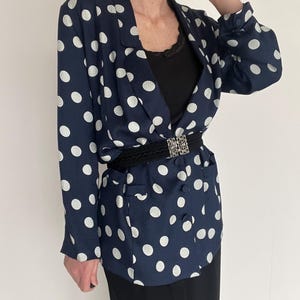 Donna Moda Vintage Italian Silk Polka Dot Blazer Navy White XL XXL