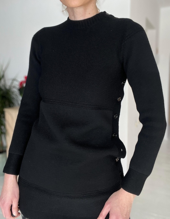Hermès, Hermès Black Wool Sweater Black Pullover Long Fit, Made in France, Size 36