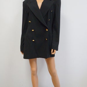 Vintage Escada 100% Wool Blazer Black Cube Buttons Jacket XL 42 Made in Germany Margaretha Ley Lana Coat