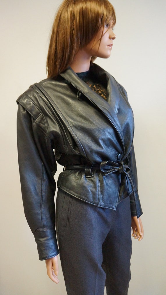 leather jacket,black wide shoulders retro jacket,