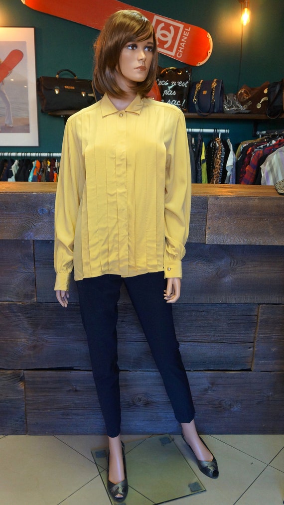 Vintage Chanel Blouse Silk Shirt Yellow Shirt Blouse Pleats -  Israel