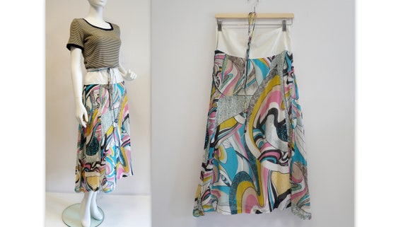 Dream, psychedelic pattern skirt, cotton silk ski… - image 1