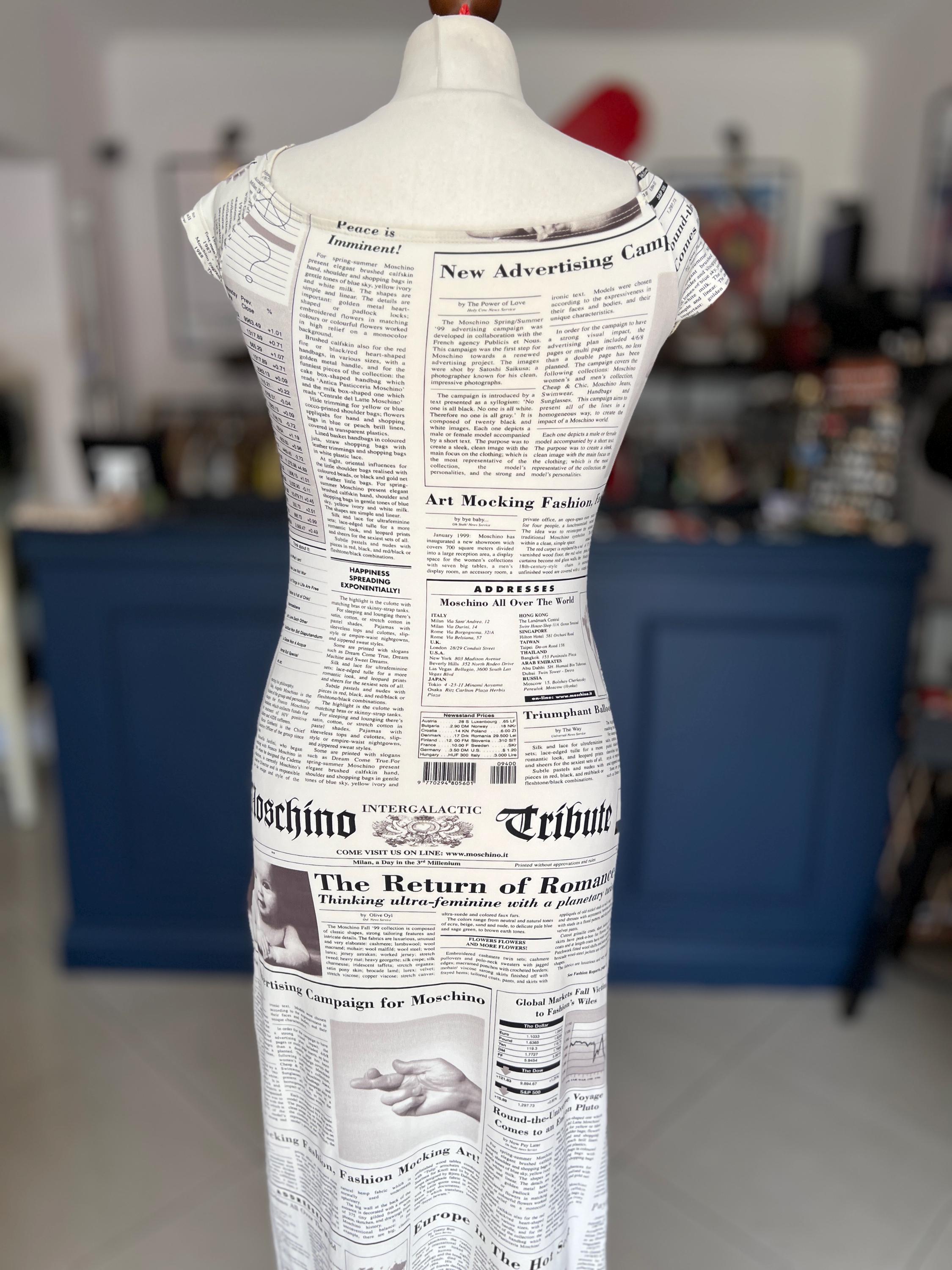 MOSCHINO Iconic Newspaper Moschino Tribute Print Maxi Dress MOSCHINO Iconic Newspaper Moschino Tribute Print Maxi Dress