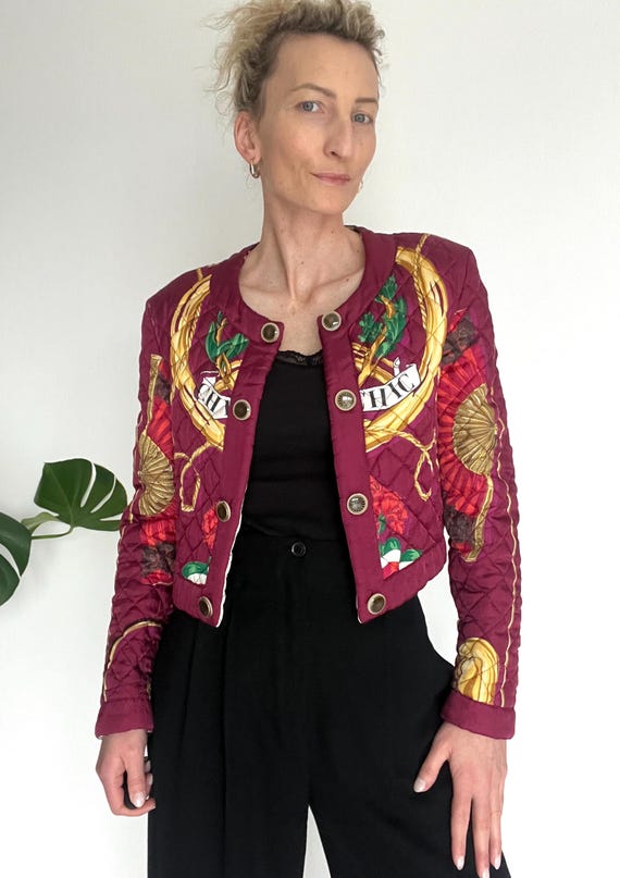 イタリア製MOSCHINO CHEAPANDCHIC 花柄テーラードジャケット Vintage Moschino Quilted Jacket: 90s Italian Art Print, IT44