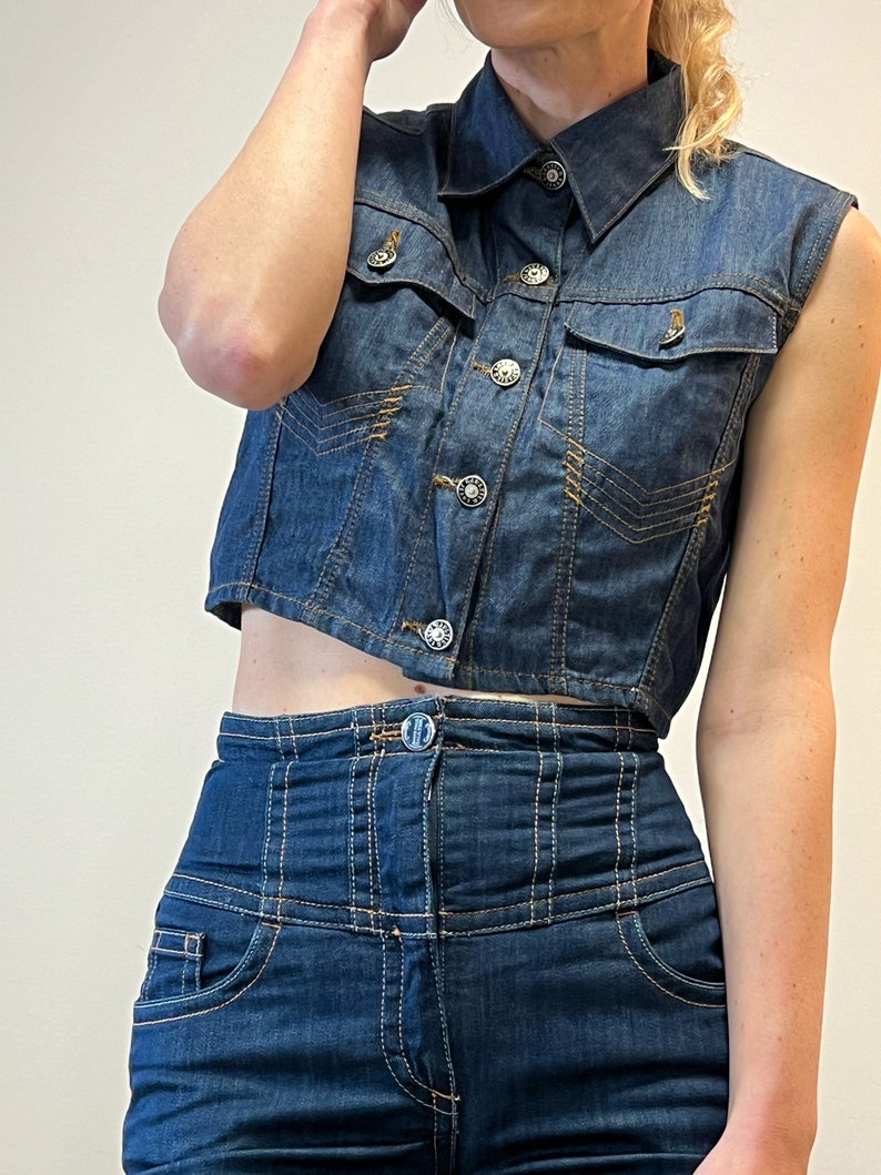 Jean Paul Gaultier denim vest, vintage JPG jeans vest blouse crop top Gaultier, medium large size image 10