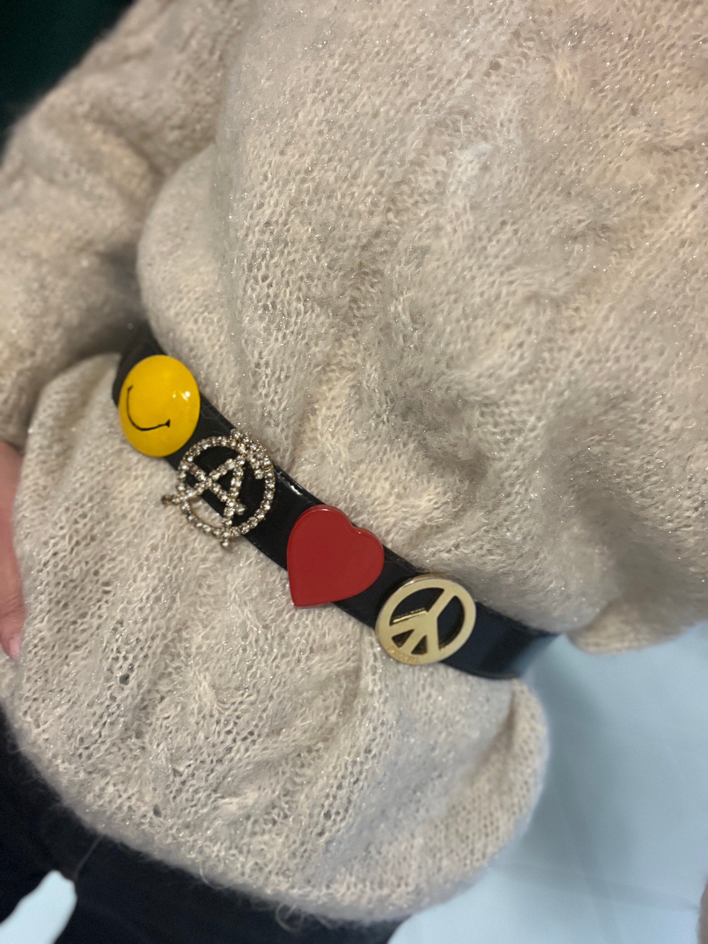 Vintage Moschino Leather Belt | Redwall Emoji Heart Peace 