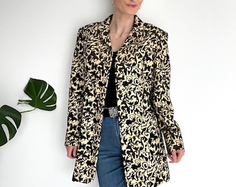 Vintage Moschino Cheap & Chic Jacket blazer – Beige, Baroque Floral Velvet Print, 90s