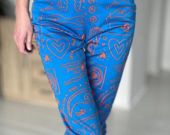 Vintage Moschino-jeans uit de jaren 90 – neonprint, hoge taille, gewaagd grafisch ontwerp, klein formaat, taille