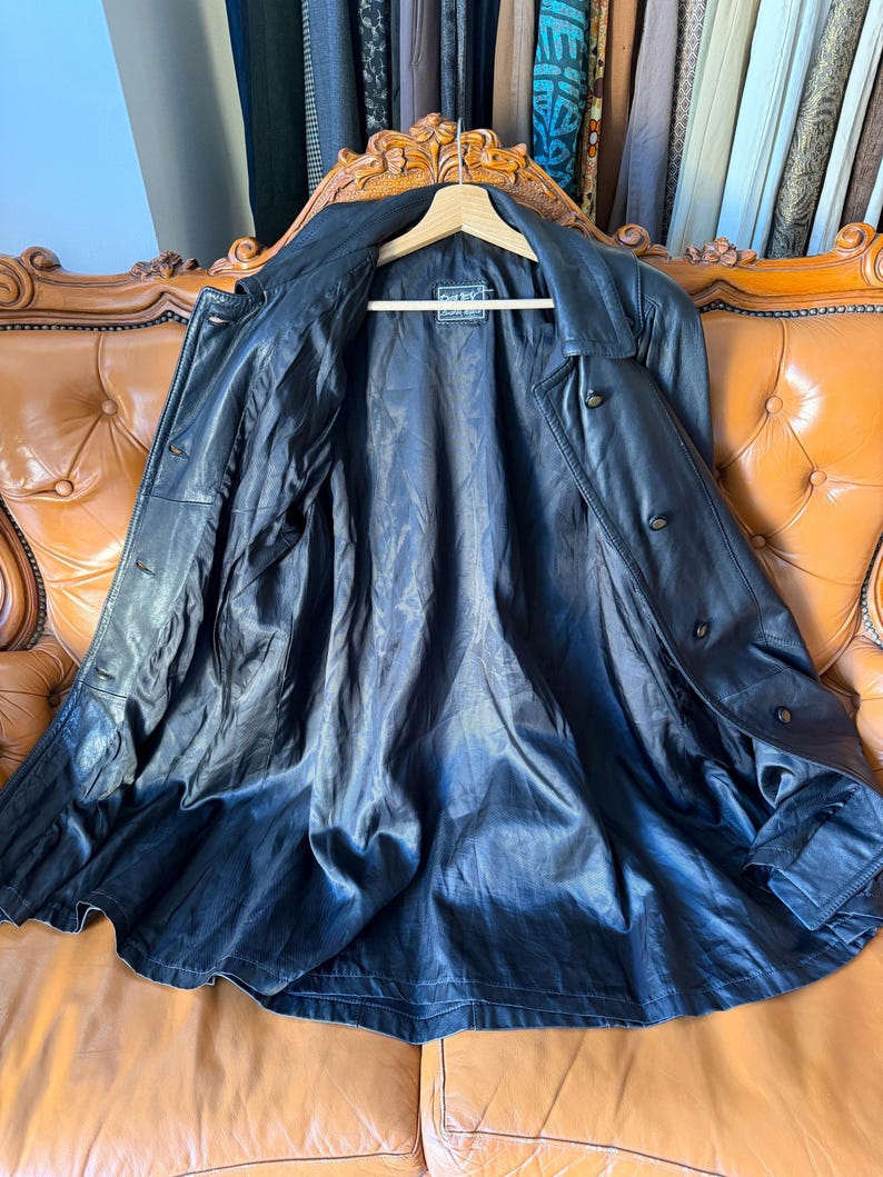 Vintage Black Leather Coat Minimalist Oversize Jacket Quiet Luxury 90s image 16