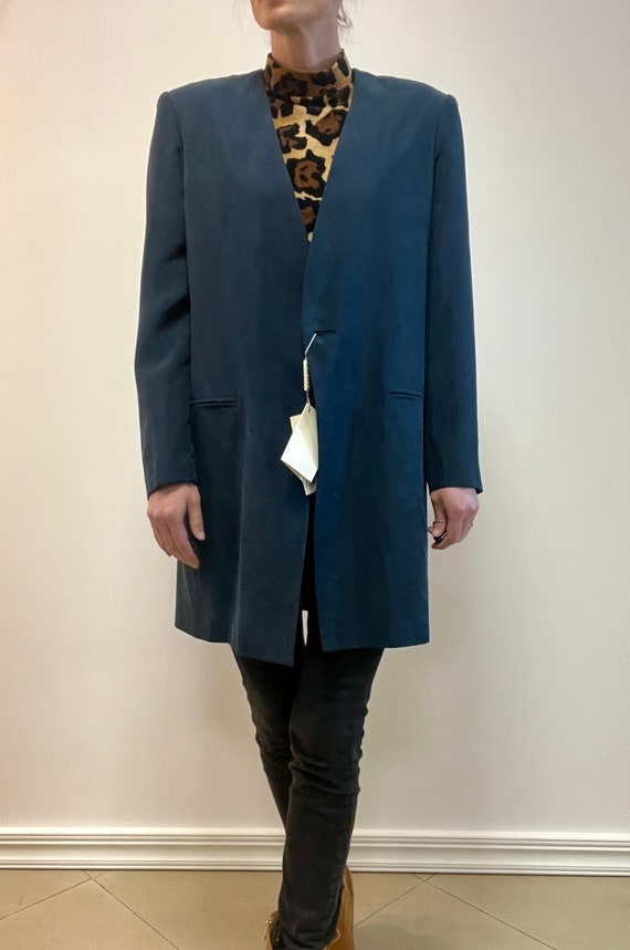 Prisma 100% silk navy blue blazer jacket, vintage… - image 4