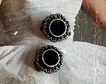 Victorian Crest Clip-On Earrings: Upcycled Vintage Button Jewelry