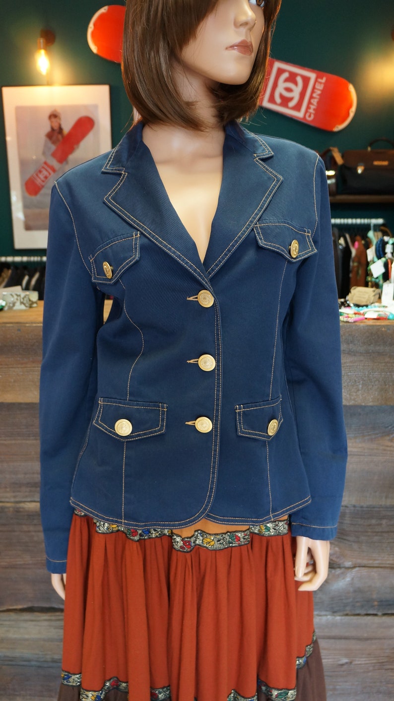 Moschino jeans jacket,Moschino blazer,blue blazer jacket, vintage gift for her, Moschino couture blue blazer, medium size image 2
