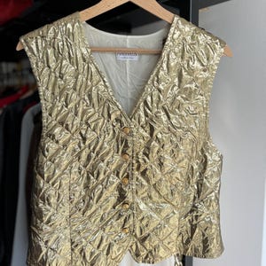 Vintage Gold Quilted Vest by Simonetta – Made in Italy Festival Waistcoat Size M