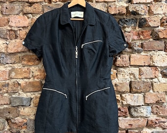 Thierry Mugler silk blazer jacket, Mugler vintage graphite short sleeves zip open jacket blazer, large size