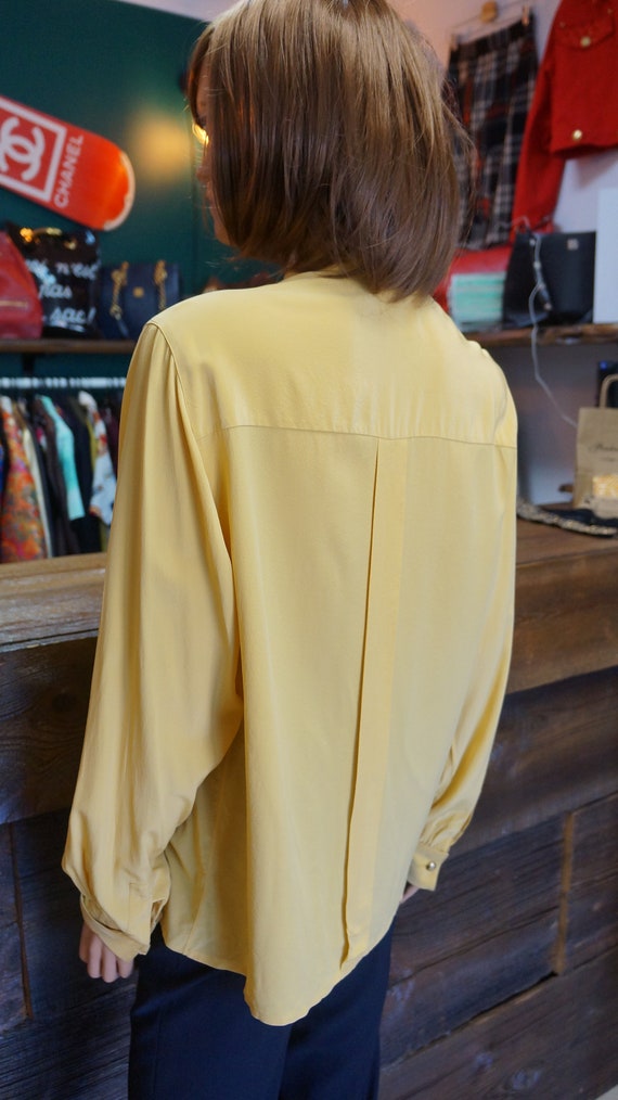 Vintage Chanel Blouse Silk Shirt Yellow Shirt Blouse Pleats 