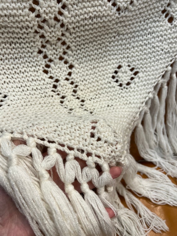 handmade crochet scarf vintage, openwork fringe s… - image 8