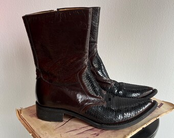 Vintage Gianni Barbato Cowboy Boots – Brown Patent Leather, Sequin