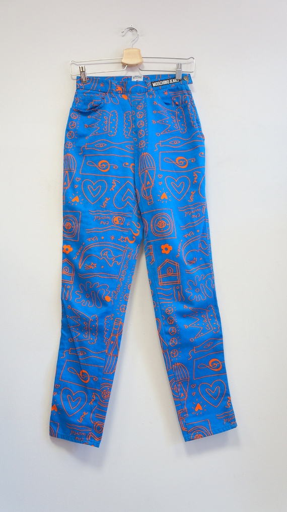 Moschino jeans trousers, vintage blue neon orange… - image 2