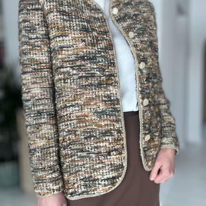 boucle wool blazer jacket, vintage beige green orange melange blazer, large XL size