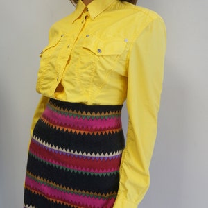 Versace yellow shirt blouse, vintage Gianni Versace Jeans Couture cotton blouse, silver medusa buttons, Small size