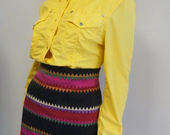 Vintage Versace Jeans Couture Yellow Cotton Blouse - Silver Medusa Buttons, Small