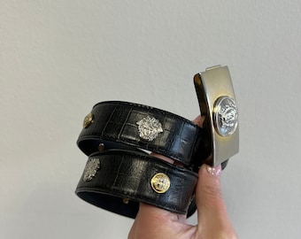 Gianni Versace belt medusa metal buckle Black leather small size belt, medusa Versace silver gold metal medusa