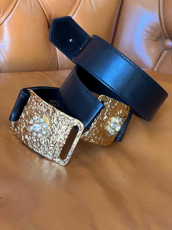 Christian Lacroix Vintage Black Leather Belt With Gold  display picture 2