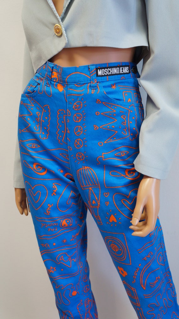 Moschino jeans trousers, vintage blue neon orange… - image 6